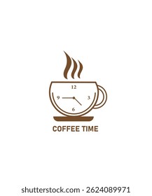 Coffee time logo, Coffee cup clock time concept background,