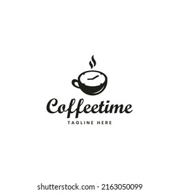 coffee time logo design icon vector with a combination of a clock hand and a coffee cup