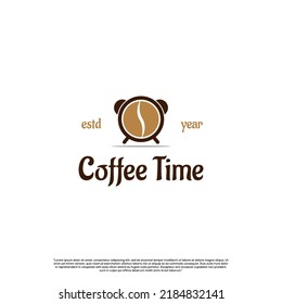 coffee time logo icon template, coffee bean with clock logo concept