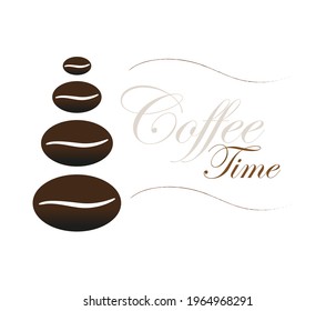 Coffee Time Logo Vector. Letters And Coffee Beans Isolated On White Background. Eps10. RGB Color