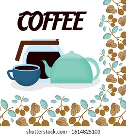 coffee time maker teapot seeds fresh beverage vector illustration