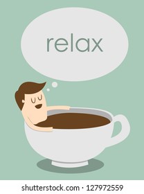 coffee time, man relaxing in coffee cup