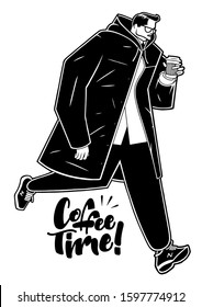 coffee time man vector illustration black and white