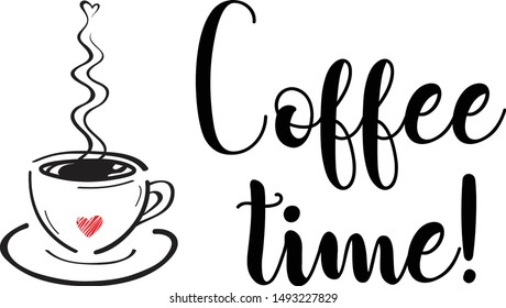 ¡Tiempo de café! Mensaje para la decoración de las paredes. Diseño de tipografía vectorial para el café en blanco.