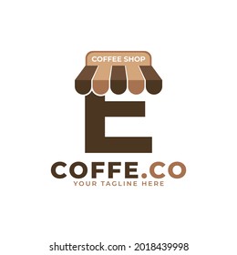 Coffee Time. Modern Initial Letter E Coffee Shop Logo Vector Illustration