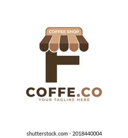 Coffee Time. Modern Initial Letter F Coffee Shop Logo Vector Illustration