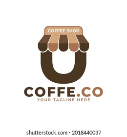 Coffee Time. Modern Initial Letter U Coffee Shop Logo Vector Illustration