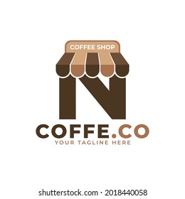 Coffee Time. Modern Initial Letter N Coffee Shop Logo Vector Illustration