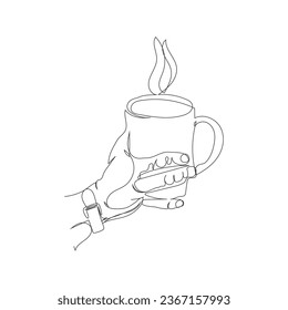 Coffee Time with Mug One Line Art