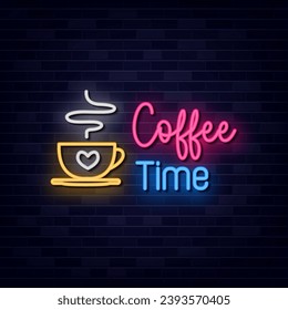 Coffee Time neon for banner design. Vector isolated icon