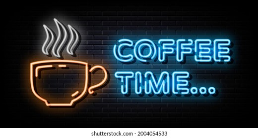 Coffee time neon logo sign. neon symbol