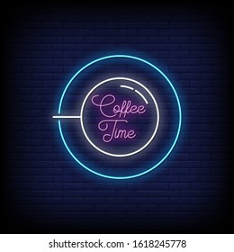 Coffee Time Neon Signs Style Text Vector