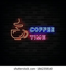 Coffee Time Neon Signs Vector