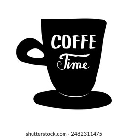 tiempo de café en taza de café. elemento de Anuncio o etiqueta engomada. logotipo de café hipster diseño de Vector. Estilo Doodle aislado sobre fondo blanco para logo, Anuncio o pegatina.