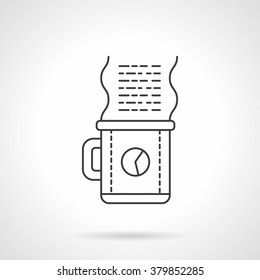 Coffee time on the work. Cup with clock and abstract steam with text sample. Freelance, design, project create. Coffee break. Flat line vector icon. Element for web design, business, mobile app. 