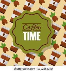 coffee time paper cup and grains background