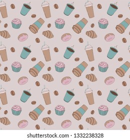 coffee time pattern seamless, coffee break pattern, coffee doodle colorful pattern