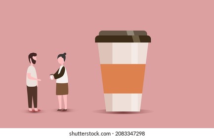 hora del café. Personajes de la gente en la pausa para el café. Hablar y renegar