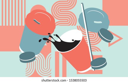 Coffee time pop art style. Coffee cup  3d illustration