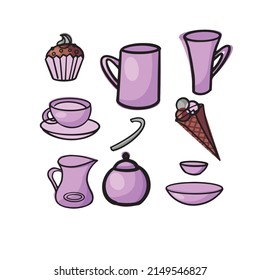 Coffee time poster concept. Coffee party card design. Hand drawn doodle illustrations, cups and sweets.