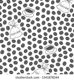 Coffee time poster concept. Coffee pattern  . Hand drawn  illustration with teapots, cups and сoffee .