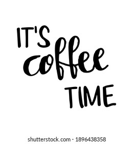 Es hora de café. Cita un doodle hecho a mano en un fondo blanco. Rompe, pero el primer café. Vector EPS