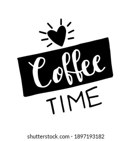 Es hora de café. Cita un doodle hecho a mano en un fondo blanco. Rompe, pero el primer café. Vector EPS