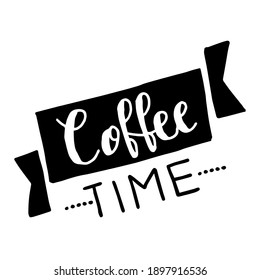 Es hora de café. Cita un doodle hecho a mano en un fondo blanco. Rompe, pero el primer café. Vector EPS