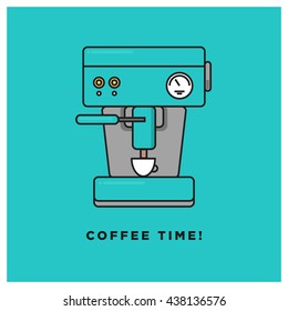 Coffee time! Retro Coffee Machine (Vector Illustration in Line Art Flat Design)