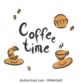 Coffee time - retro poster with bakery.