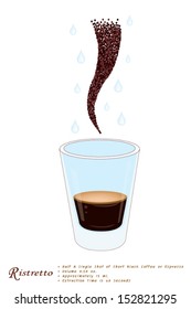 Coffee Time, Ristretto or Very Short Shot of Espresso Coffee in A Shot Glass Isolated on A White Background 