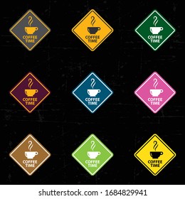 Coffee time road sign vector signage set