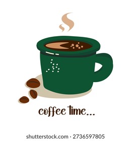 Coffee Time with roasted coffee beans. Concept of a Cozy Coffee Time. Scandinavian. Vector Illustration
