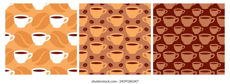 Coffee Time Seamless Pattern Design With Cacao Beans, Grains and Jug in Cartoon Flat Illustration