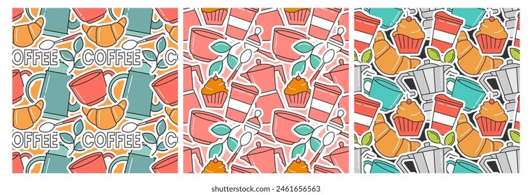 Coffee Time Seamless Pattern Design With Cacao Beans, Grains and Jug in Cartoon Flat Illustration