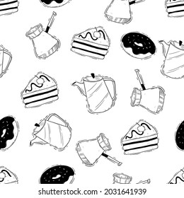 coffee time seamless pattern with dodle or hand draw style