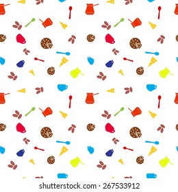 Coffee time, seamless pattern on a white background. Vector  