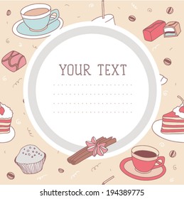 Coffee time seamless vector pattern card 