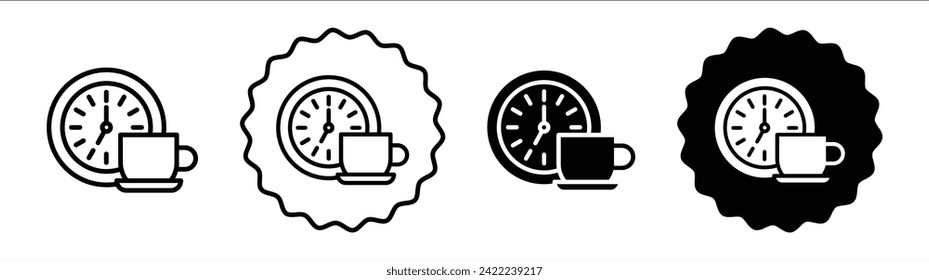 Coffee time set in black and white color. Coffee time simple flat icon vector