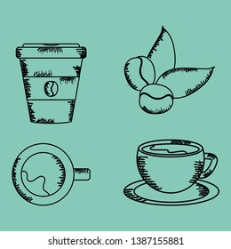 coffee time set icons drawing