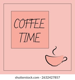 "COFFEE TIME" sign with cup on beige background