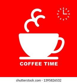 Coffee Time Sign Icon on Red Background