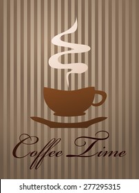 Coffee Time Striped Card Vector Illustration.