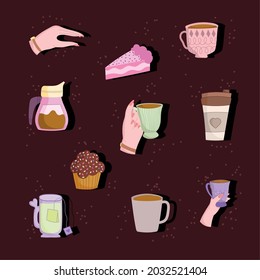 juego de iconos de tiempo de café y té