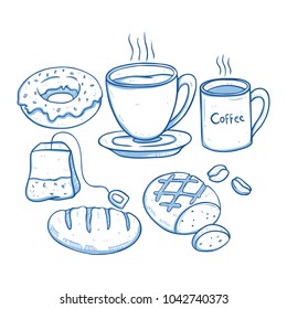coffee time or tea time illustration with doodle or hand drawn style 