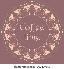 Coffee time. ?up of tea. Pixel art frame, jacquard, stock vector.