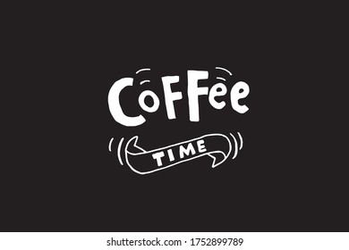 Texto en tiempo de café, banner, caligrafía moderna grabando texto manuscrito, vector. Afiche de tipografía dibujado a mano