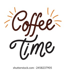Coffee Time text banner square composition. Hand drawn vector art.