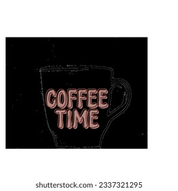 Coffee time text calligraphy on black outline art coffee cup, coffee cup line art, coffeecup Line drawing, todo list words, daily digital planner sticker element clipart, Coffee time typography

