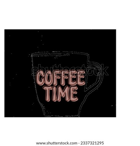 Coffee time text calligraphy on black outline art coffee cup, coffee cup line art, coffeecup Line drawing, todo list words, daily digital planner sticker element clipart, Coffee time typography


